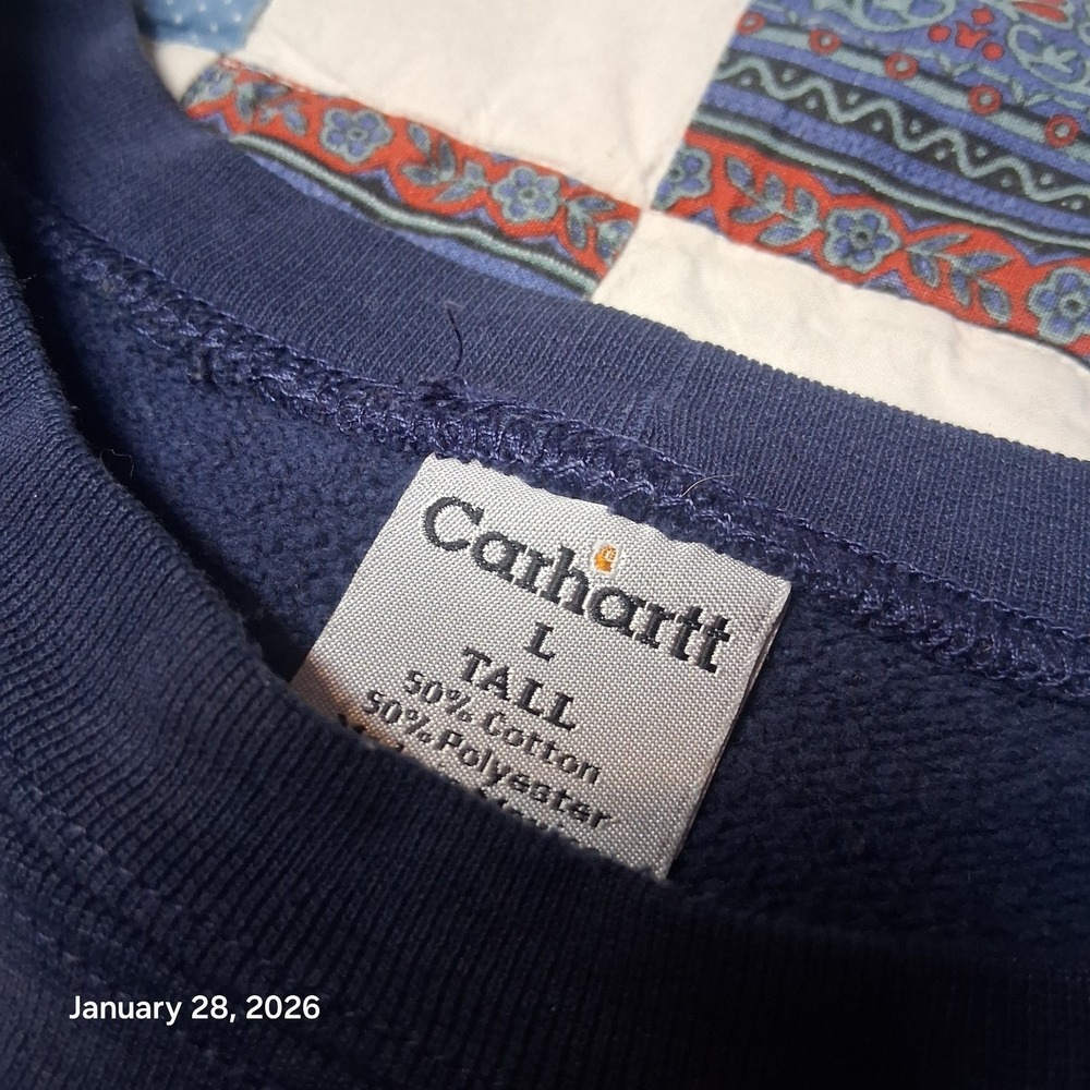 Carhartt V Stitch Dark Blue Sweatshirt Size Large Tall LT Crew Neck Distressed - Picture 5 of 9